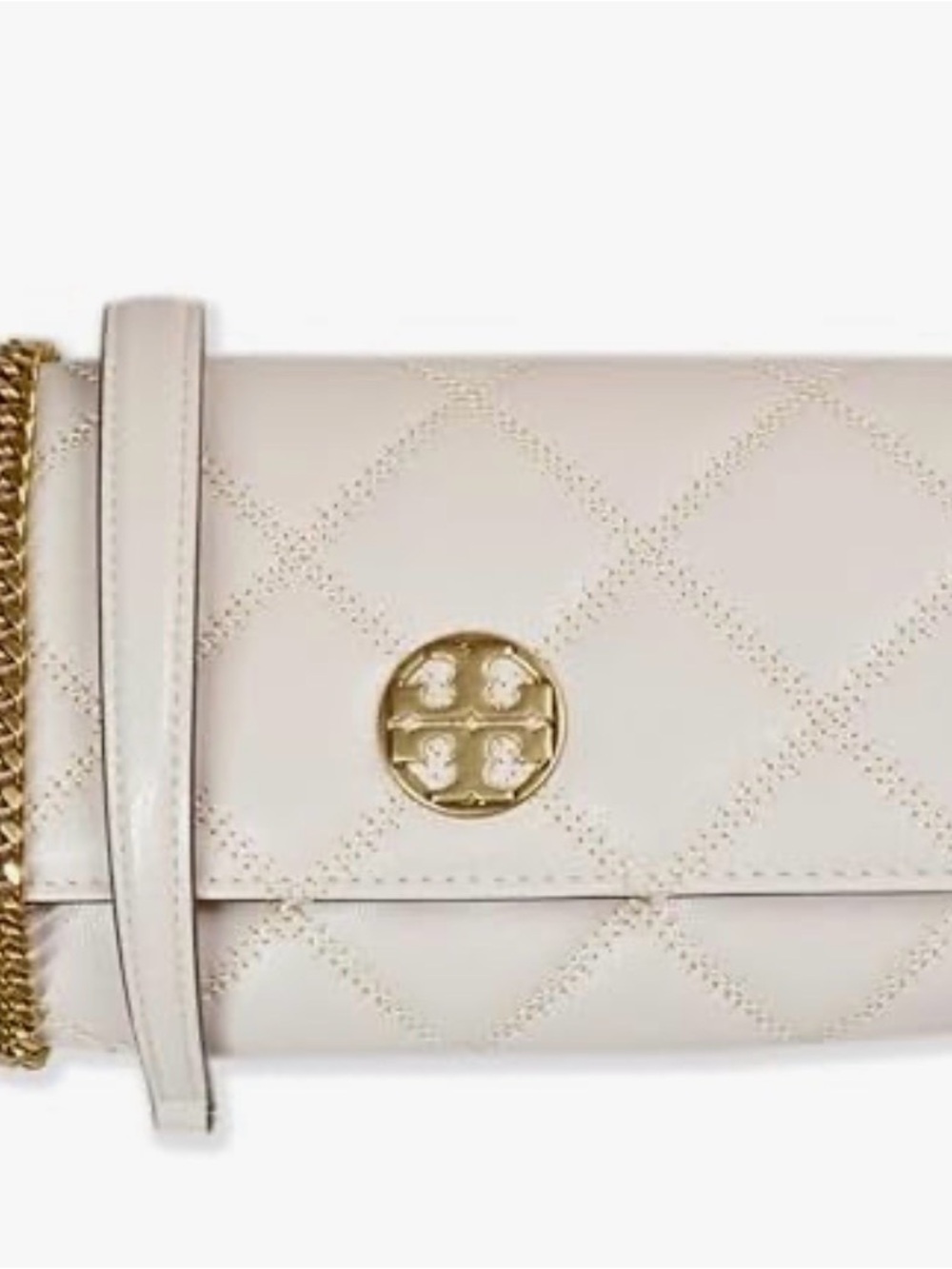 Tory Burch White Quilted Chain Crossbody with Gold Hardware
